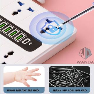 ổ điện đa năng 6 ổ căm 5 usb 1 dp, có van an toàn chống quá tải điện