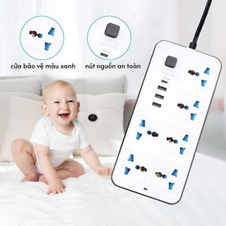 ổ điện đa năng 6 ổ cắm 3 usb 1 sạc nhanh dây cắm 1m8 2 màu đen trắng