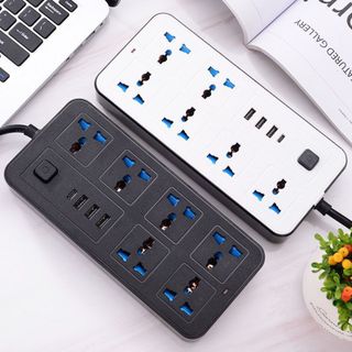ổ điện đa năng 6 ổ cắm 3 usb 1 sạc nhanh dây cắm 1m8 2 màu đen trắng