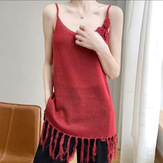 Áo hai dây len lưới tua rua – phong cách boho cá tính