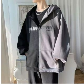 Áo khoác unisex Thun Nỉ phối 2 màu logo in gấu MANYSTON tay phòng có sừng nón