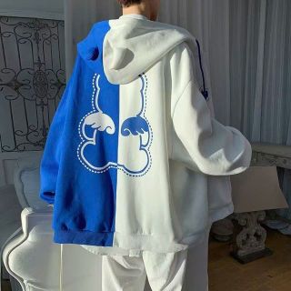 Áo khoác unisex Thun Nỉ phối 2 màu logo in gấu MANYSTON tay phòng có sừng nón