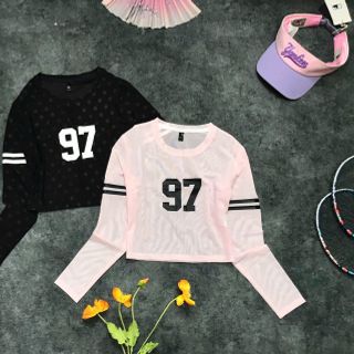 Áo lưới croptop tay dài nữ