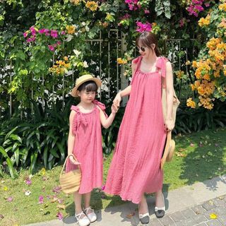 [Gía mở bán] Set váy đôi mẹ bé - váy maxi đôi 2 dây dáng suông dành cho mẹ và bé gái