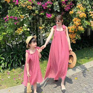 [Gía mở bán] Set váy đôi mẹ bé - váy maxi đôi 2 dây dáng suông dành cho mẹ và bé gái