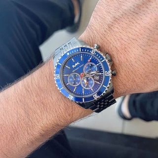 ĐỒNG HỒ NAM CAO CẤP MKORS 8726 CHONOGRAP DÂY THÉP VÀNG MẶT ĐEN