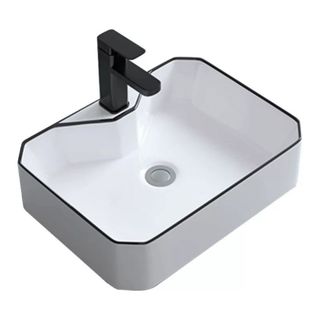 Chậu sứ lavabo để bàn màu trắng viền đen nghệ thuật loại có lỗ vòi gắn trên, mã M22DT