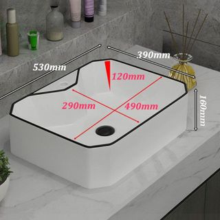 Chậu sứ lavabo để bàn màu trắng viền đen nghệ thuật loại có lỗ vòi gắn trên, mã M22DT