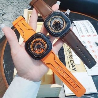 ĐỒNG HỒ NAM THỂ THAO SIÊU CẤP SEVEN PRIDAY MÁY AUTOMATIC NÂU CAM TẶNG KÈM DÂY FULLBOX