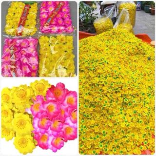 Sỉ 1 gói 36 bông Hoa Mai, Hoa Đào Giả Làm Cây Trang Trí Tết , Tặng Kèm Lá , Nụ