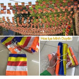 Cờ Dây Phật Giáo , Cờ Phật Đản ,Loại 10m gồm 20 lá cờ , Chất Liệu Vải Phi Bóng Chịu Được Nắng Mưa Ngoài Trời