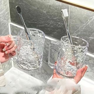 Ly Cốc nhựa Đánh Răng Trong Suốt Kèm Tay Cầm Để Bàn Chải Họa Tiết Vân pha lê - Cốc đánh răng vân pha lê giá sỉ