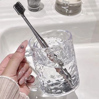 Ly Cốc nhựa Đánh Răng Trong Suốt Kèm Tay Cầm Để Bàn Chải Họa Tiết Vân pha lê - Cốc đánh răng vân pha lê giá sỉ