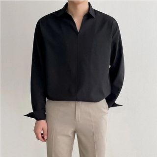 Áo sơ mi trắng nam TUTO5 Menswear SMT06 - sơ mi dài tay cổ chữ V chất vải lụa ,không nhăn form rộng phong cách Hàn Quốc
