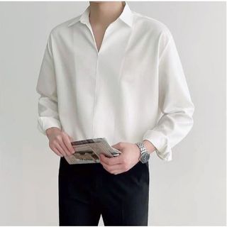 Áo sơ mi trắng nam TUTO5 Menswear SMT06 - sơ mi dài tay cổ chữ V chất vải lụa ,không nhăn form rộng phong cách Hàn Quốc