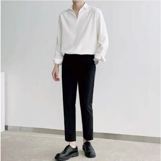 Áo sơ mi trắng nam TUTO5 Menswear SMT06 - sơ mi dài tay cổ chữ V chất vải lụa ,không nhăn form rộng phong cách Hàn Quốc
