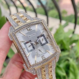 ĐỒNG HỒ NAM SIÊU CẤP BULOVO MẶT CHỮ NHẬT ĐÍNH XOÀN NHÂN TẠO
