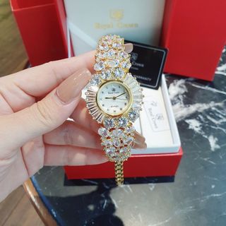 ĐỒNG HỒ NỮ CAO CẤP ROZAL DÂY VÀNG ĐÍNH FULL ĐÁ