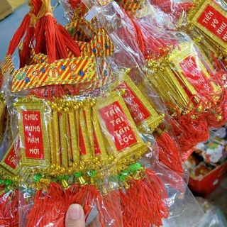COMBO 10 dây liễng nhung in chữ 2 mặt trang trí tết, treo trang trí quất đào mai tết