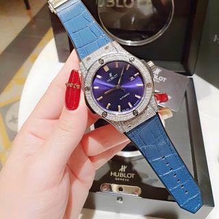 ĐỒNG HỒ NAM NỮ CAO CẤP HUBL MÁY CƠ  LỘ ĐÁY MẶT VIỂN HỘT DÂY CAO SU BỌC DA