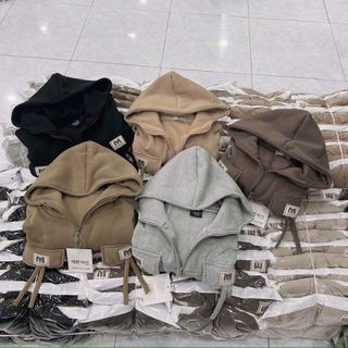 Áo khoác dáng lửng croptop có nón chất nỉ dệt XK dày túi nắp logo M
