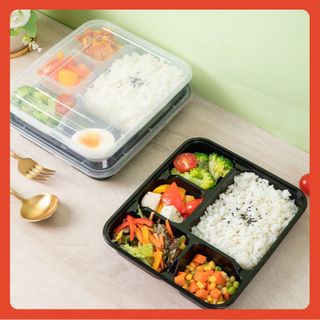 Thùng 300 Khay cơm 5 ngăn HT26 màu trắng sứ Khay cơm văn phòng 5 ngăn nhựa có nắp dùng 1 lần Dùng Để Đựng Cơm Văn Phòng, Bún Đậu, Cơm Chay,