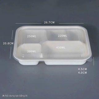 Thùng 300 Khay cơm 5 ngăn HT26 màu trắng sứ Khay cơm văn phòng 5 ngăn nhựa có nắp dùng 1 lần Dùng Để Đựng Cơm Văn Phòng, Bún Đậu, Cơm Chay,