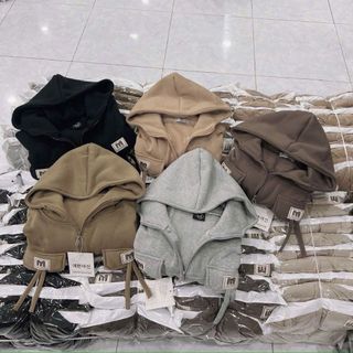 Áo khoác dáng lửng croptop có nón chất nỉ dệt XK dày túi nắp logo M giá sỉ - giá bán buôn