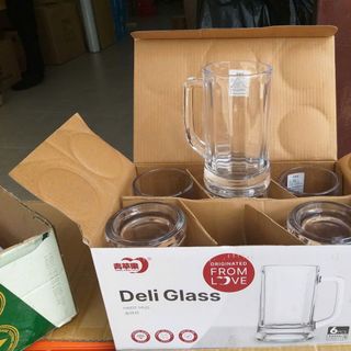 BỘ 6 LY THỦY TINH UỐNG BIA CÓ QUAI ZB84