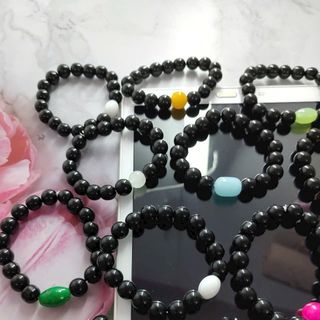 Chuỗi vòng tay phong thủy đá đen mix hạt 10ly
