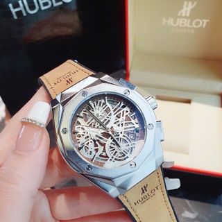 SALE OFF ĐỒNG HỒ NAM TRUNG CẤP HUBL MẶT TRÒN GIẢ CƠ DÂY DA NÂU