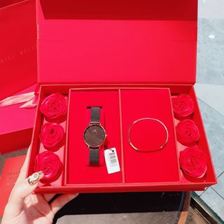 SET HOA ĐỒNG HỒ CAO CẤP DANIEL W LƯỚI TRÒN VÀ CUFF