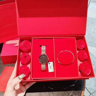 SET HOA ĐỒNG HỒ CAO CẤP DANIEL W LƯỚI TRÒN VÀ CUFF