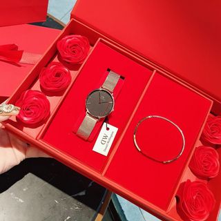 SET HOA ĐỒNG HỒ CAO CẤP DANIEL W LƯỚI TRÒN VÀ CUFF