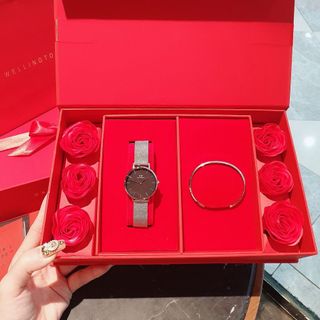 SET HOA ĐỒNG HỒ CAO CẤP DANIEL W LƯỚI TRÒN VÀ CUFF