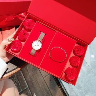 SET HOA ĐỒNG HỒ CAO CẤP DANIEL W LƯỚI TRÒN VÀ CUFF