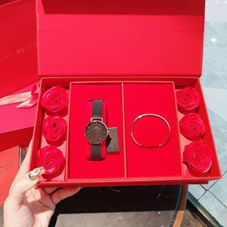 SET HOA ĐỒNG HỒ CAO CẤP DANIEL W LƯỚI TRÒN VÀ CUFF