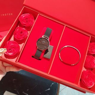 SET HOA ĐỒNG HỒ CAO CẤP DANIEL W LƯỚI TRÒN VÀ CUFF