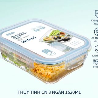 HỘP THỦY TINH CHỮ NHẬT 3 NGĂN 1520ML