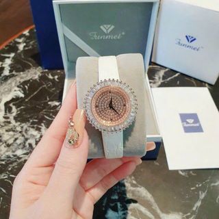 SET ĐỒNG HỒ NỮ DA CHÍNH HÃNG FUNMEI F2077 HỒNG FULLBOX TEM