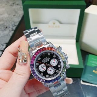 ĐỒNG HỒ NAM CAO CẤP RÔLEC MÁY CƠ VIỀN ĐÁ MÀU