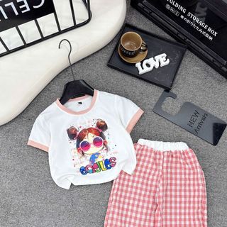 BỘ BÉ GÁI BÁN SHOP [ ÁO COTTON TÀU - QUẦN KẺ SUÔNG]