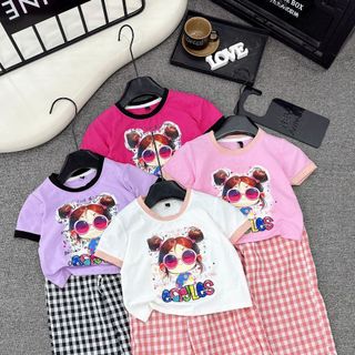 BỘ BÉ GÁI BÁN SHOP [ ÁO COTTON TÀU - QUẦN KẺ SUÔNG]