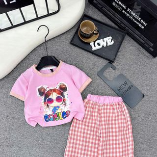 BỘ BÉ GÁI BÁN SHOP [ ÁO COTTON TÀU - QUẦN KẺ SUÔNG]