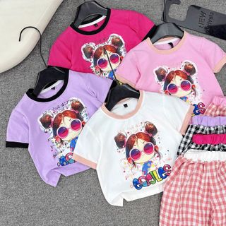 BỘ BÉ GÁI BÁN SHOP [ ÁO COTTON TÀU - QUẦN KẺ SUÔNG]