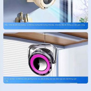 Quạt turbo mini để bàn tích điện sạc usb 100 tốc độ gió kèm đèn ngủ có màn hình Led hiển thị thông Minh pin 4000mah