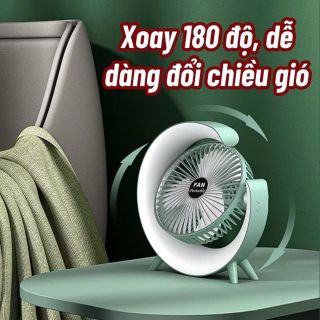 Quạt tích điện mini,quat để văn phòng tích hợp đèn ngủ mặt trăng 7 màu làm mát với 3 tốc độ gió êm ái,điều hòa không khí