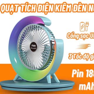 Quạt tích điện mini,quat để văn phòng tích hợp đèn ngủ mặt trăng 7 màu làm mát với 3 tốc độ gió êm ái,điều hòa không khí