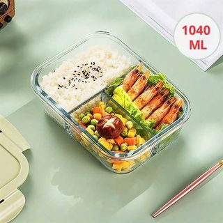 Hộp đựng thực phẩm thủy tinh 3 ngăn