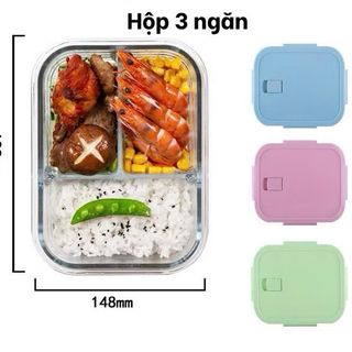 Hộp đựng thực phẩm thủy tinh 3 ngăn